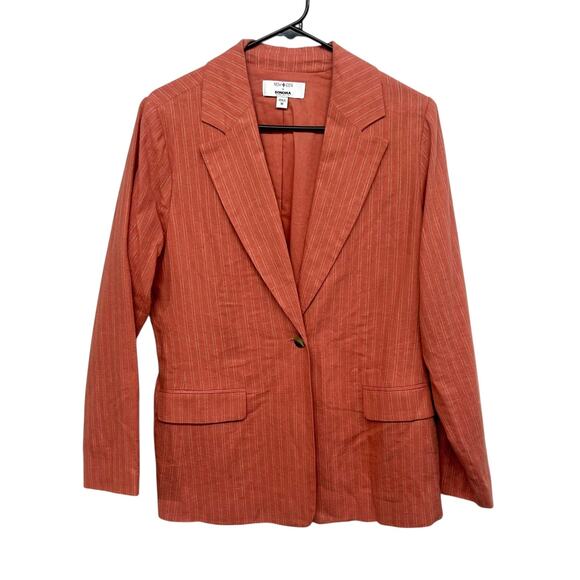 Effortless Chic Rust Pinstripe Blazer Sonoma Now Gen Linen Blend Size M - Picture 1 of 7